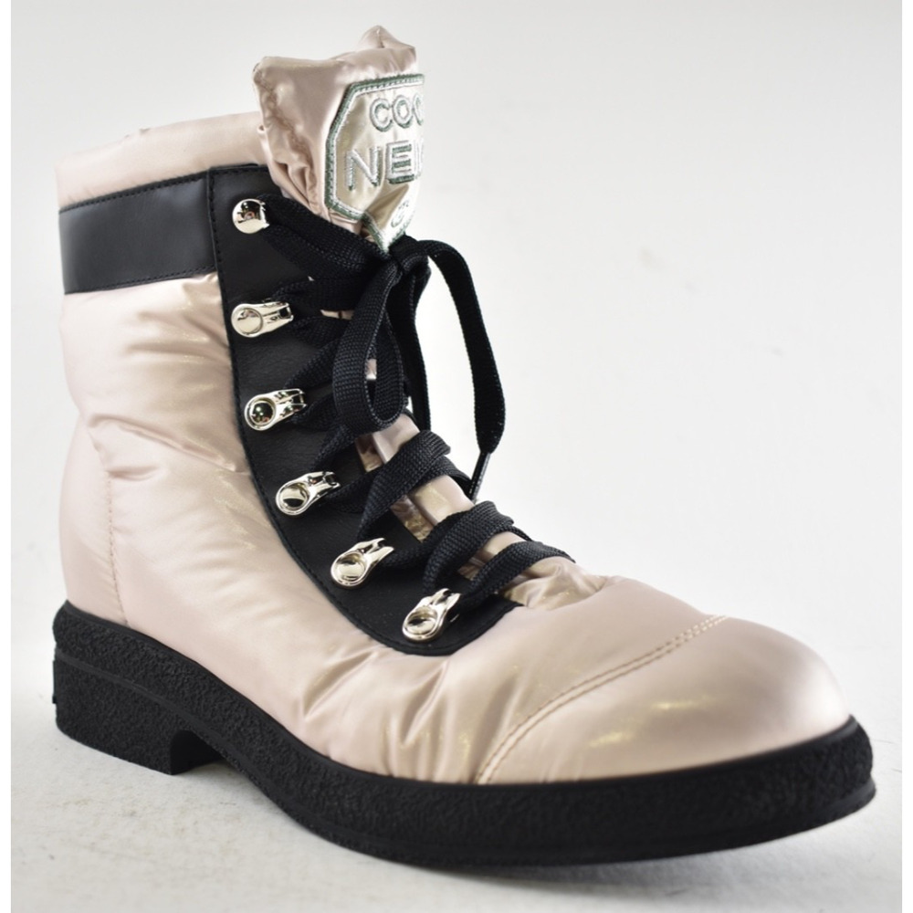 Chanel 18B Coco Neige Pink Black CC Logo Snow Winter Lace Up Tie Combat Boots 37 - Picture 4 of 16
